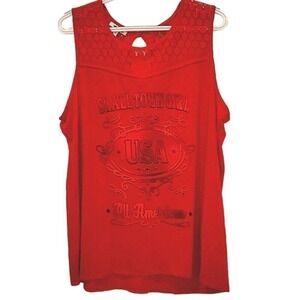 Small Town Girl USA Tank Top Sleeveless Lace Patriotic Red Plus Size